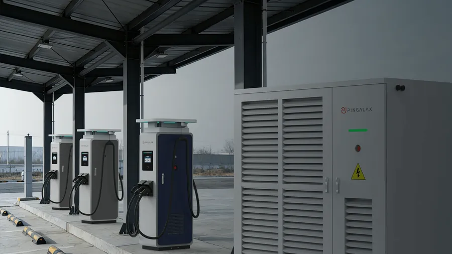 Système PINGALAX Prime installé sur une station de recharge sous auvent